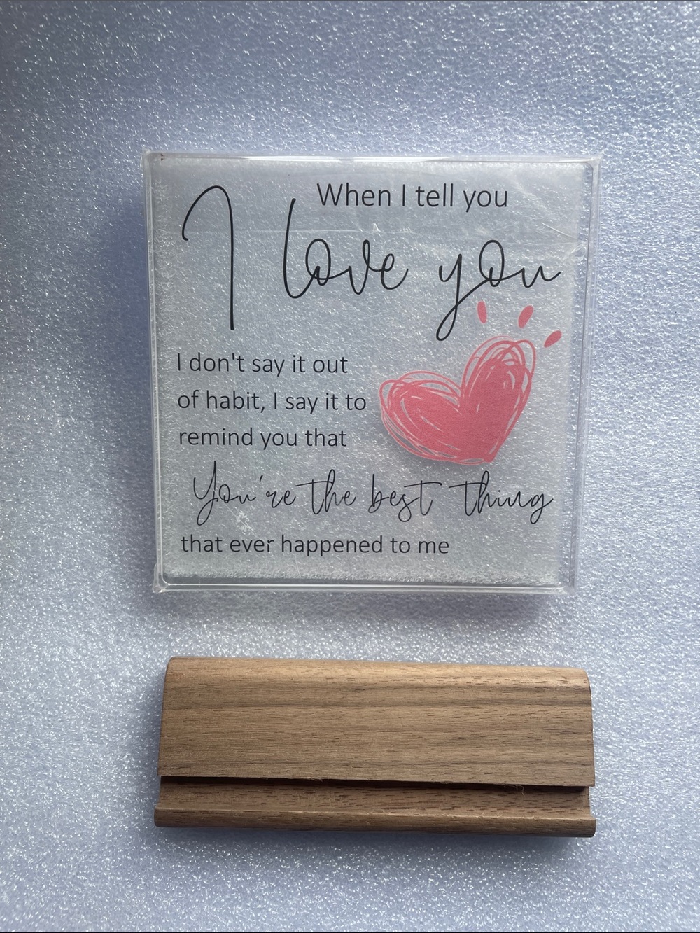 Clear Glass Love Plaque with Pink Heart